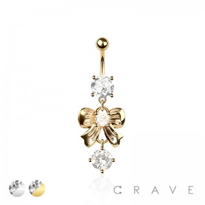 316L SURGICAL STEEL CZ RIBBON ROUND CZ DANGLE BELLY BUTTON NAVEL RING 